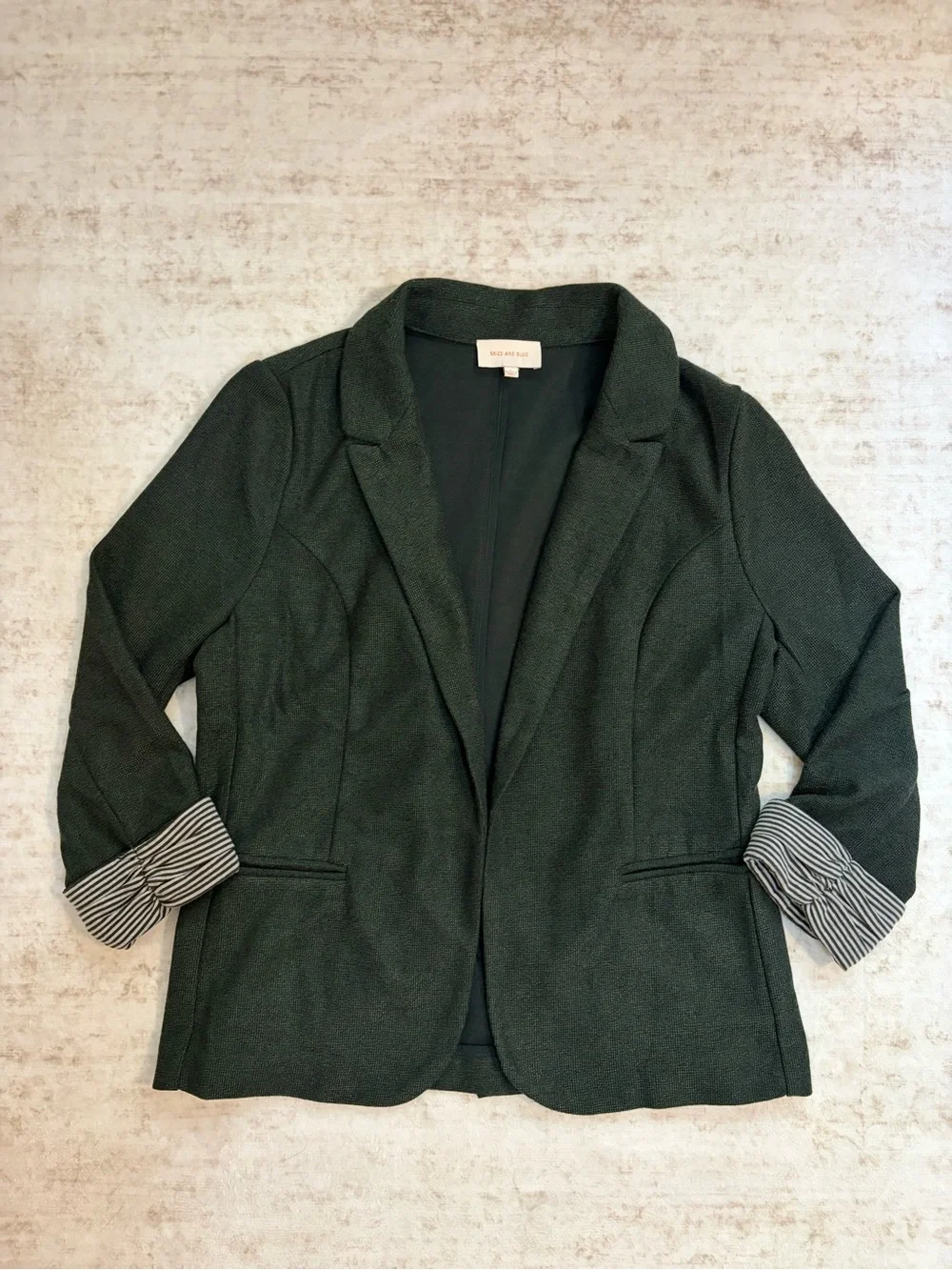 SKIES ARE BLUE L Asa Dark Green Rolled Cuff Knit Blazer Jacket